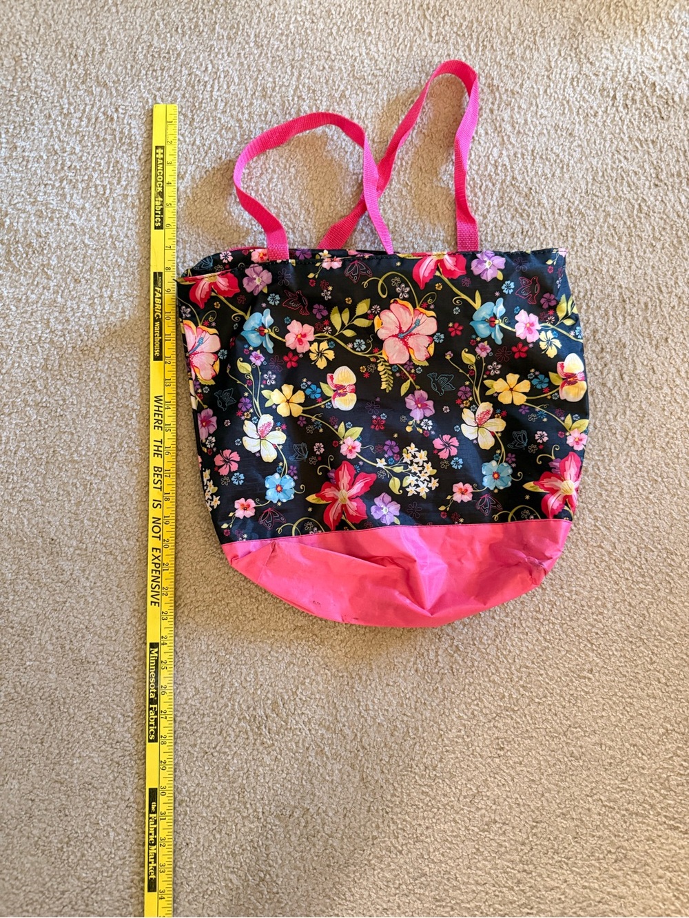 Floral Print Tote Bag with Pink Trim